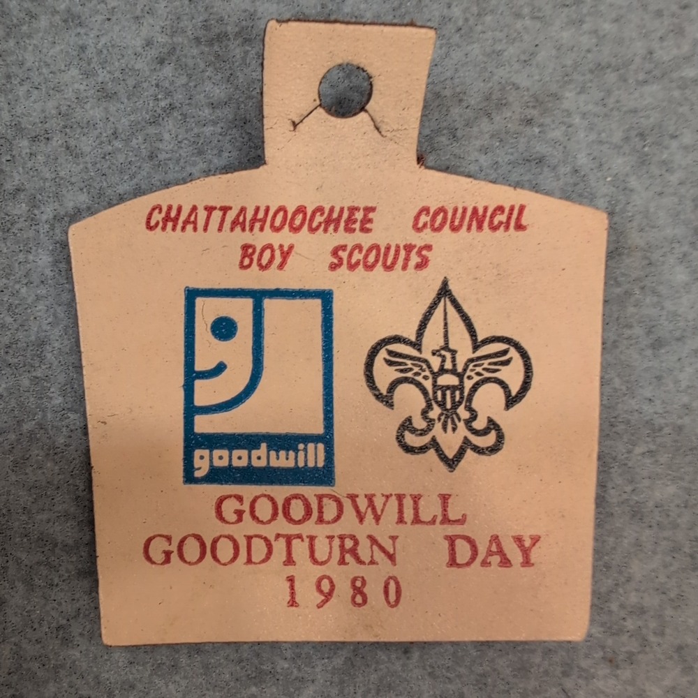 Chattahoochee Council Boy Scouts Goodwill Goodturn Day 1980 Tag Leather - Picture 1 of 3